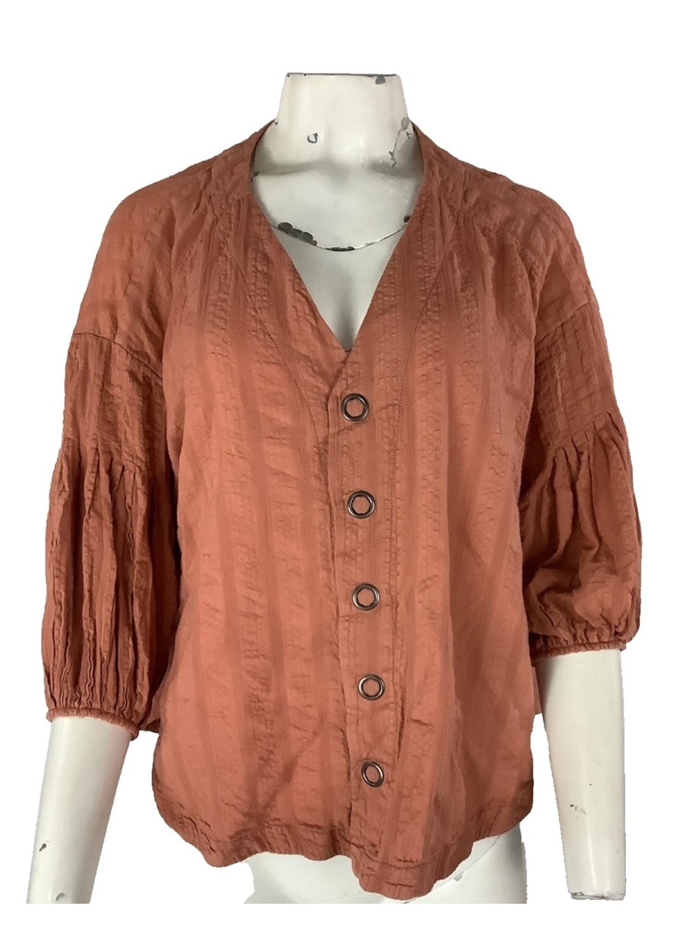 We The Free Sz XS 100% Cotton Feel It Still Snap Button Autumn Top Orange
